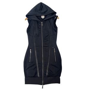 VTG Diesel ZipUp Black Leather Trim Hoodie Dress Sexy HipHop Streetwear sz M Y2K